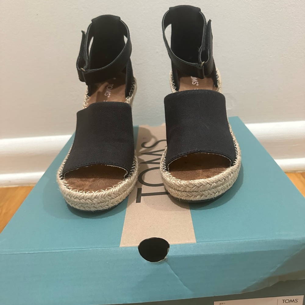 TOMS Marisol black wedge sandals. Gently worn, like new condition.